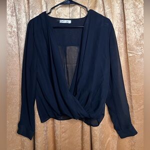 Liberty Love Black Sheer Drape Blouse | Long Sleeve | Size M
